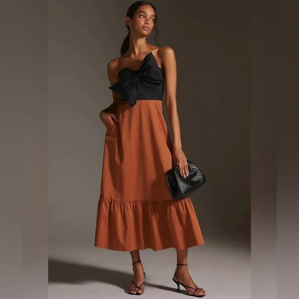 Anthropologie Hutch Bow Tie Maxi Dress Neutral Black Brown